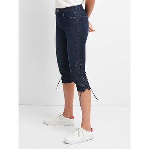 THE GAP DENIM True Skinny Super Crop Mid Rise Lace Up Jeans NWT Petite 27"